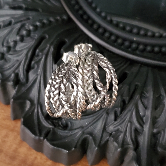 ISRAEL LIRM Sterling Woven J-Shaped Post Earrings - Picture 6 of 11